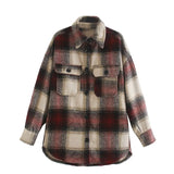 Queens Autumn Pockets Plaid Jackets Women Streetwear Long Sleeve Office Coats Oversized