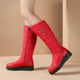 Winter Women Snow Boots Warm Plush Flat Platform Knee High Boots Round Toe Zipper Woman Shoes Black Blue Wine