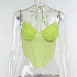 Halter Lace-up Backless Corset Top Women Summer Sleeveless Spaghetti Strap Crop Top Ladies Sexy Beach Camis