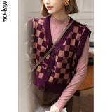 Plaid sweater knitted vest women 2021 early autumn new cropped vest