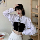 Women Cropped Hoodie Korean Clothing Solid Long Sleeve Loose Y2k Women's Sweatshirt Harajuku Hoodie Fashion Short Women