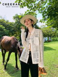 Hollow Out Long Sleeve Button Up Shirt For Women 2022 Designer Collared See Through Summer Top And Blouse Fashion
