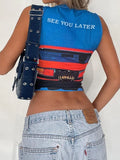 Bikercore Graphic Printed Bodycon Tanks Vest Streetwear Motorcycle Summer Crop Tops Female Tie Dye Casual Y2K