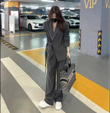 Women Suits Office Sets Pockets Coat Wide Leg Pants New 2023 Spring Autumn Office Wear Women Fashion Elegance Lady Blazer