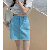 Summer Women's New Candy-colored Denim Skirt Korean Version High-waisted Slim All-match Retro Hip A-line