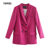 2021 spring womens blazer suit double breasted jacket coat solid color office ladies formal