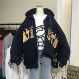 colors sweatshirt college korean style zip up hoodie women ins tops harajuku Y2k clothes kawaii embroidery letter