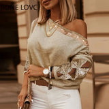 Women Casual Diagonal Collar Rib-knit Batwing Sleeves Loose Women Blouse