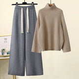 Women Sweater Suit Autumn Winter Turtleneck Knitting Sweater and Wide Leg Pants Sets Elegant Loose Jumpers Oversized