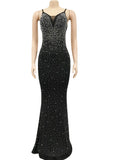 Sexy White Crystal Diamond Maxi Dress New Women Strap Backless Bodycon Party Clubwear Long