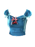 Summer Women's Crop Top Blue Kawaii T-shirts Square Collar Lace Up Vest Streetwear Sleeveless Casual Y2k Tank Tops