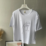 2021 Summer Abstract Character T-shirts Women Cotton Tops Tee Short Sleeve Printing