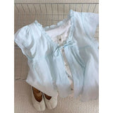 Aesthetic Front Tie Fake Two-piece Tee Outfit