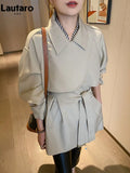 Spring Autumn Elegant Chic Trench Coat for Women with Raglan Sleeve Belt Double Breasted Luxury Designer Clothes