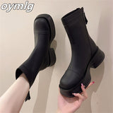 mid-tube thin boots women's 2022 new summer thin back zip Chelsea square-toe short boots platform