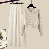 Winter Thick Knit Two Piece Sets Women Outfits Ladies Elegant Twist Knitted Sweater And Wide Leg Pant Sets Women