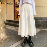 Stitching Embroidered White Skirt Vintage Women Spring Pleated Skirt 2021 Harajuku Elegant Plus Size High-Waisted