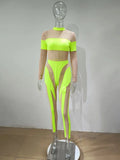 Sexy Neon Green Mesh Patchwork Jumpsuits Women New Long Sleeve Sheer Skinny Rompers Night