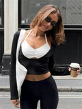 Black Two-piece Halter Patchwork Top- Outfit