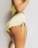 Summer Fashion Ladies Frill Hem Buttoned Crop Top & Drawstring Shorts Set Two Piece Outfits Sexy Home