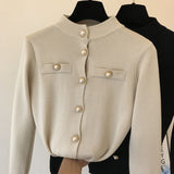 Autumn winter Women thick Sweater Pullovers long sleeve button o-neck chic Sweater Female Slim knit top soft