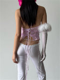Halter Tie-up Backless Tank Crop Tops 2023 Sexy Women Y2K Camis See Through Ruched Off Shoulder Exposed Navel