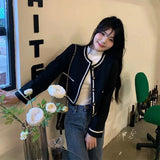 Vintage Cropped Jackets Women Elegant Black Single Breasted Short Coat Spring Autumn Korean Basic Loose Casual Outwear