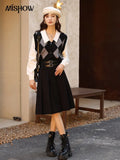Women's Stitching Fake Two Piece 2022 Autumn Winter French Retro Polo Collar Rhombic Plaid Knitted Sweater Top