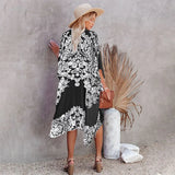 Blue Bohemian Print Dress Sexy Long Kimono Tunic Women Clothing Summer Beach Wear Solid Loose Maxi Dresses