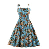 Front A Line Vintage Elegant Floral Party Flare Dress Women Summer Spaghetti Strap Shirred Back Cotton Retro Dresses