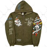 Popular Hip Hop Zipper Hoodies Men Y2K New Harajuku Vintage Sweatshirts Punk Rock Plus Size Loose Anime Hoodie