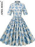 Arrivals Women Vintage 1950s Retro Rockabilly Prom Dresses Short Sleeve Button Front A Line Shirt Elegant Tunic Midi