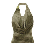 Fashion Wasteland Breeze Niche Retro Bead Decoration Collar Design Back Dark Green Sexy Strip
