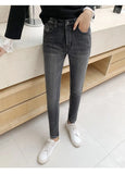 Warm Slim Fit Pencil Pants Women Thicken Fleece Skinny Jeans Pants For Women leisure High Waist Elastic Denim