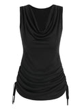 Color Strappy Cinched Heathered Blouson Tank Top Women Cami Plain Casual T shirt High Stretch