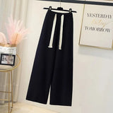 Winter Knitted Two Piece Set Women Casual Pullover Long Sleeve Knitting Sweater And Wide Leg Pants Sets For Women