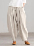 Spring and Summer Women's Simple Trousers Casual Cotton Hemp Harlan Wide Leg Elastic Waist Breathable Sports Pants
