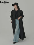Spring Autumn Extra Long Loose Casual Flowy Black Trench Coat for Women Double Breasted Korean Style Maxi Overcoat