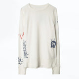 Graffiti Embroidered Pullovers Women Spring Autumn Cotton Loose Sweatshirt Streetwear Design Fashion Tracksuit Ropa