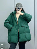 New Winter Women White Duck Down Jacket Hooded Warm Oversize Puffer Coat Female Casual Loose Parkas Pocket
