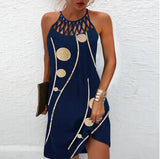 Autumn Halter Neck Leopard Mini Dress Sexy Vintage Vestidos De Fiesta Patchwork Print Sleeveless Beach Casual Dress