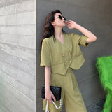 Women Office Sets Two Piece Blazer Suit Short Sleeve Cardigan Blazer & Shorts Lady Casual Solid Blazers
