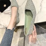 Pointed Toe Shoes Women Flat Ballet Mixed Color Soft Maternity Beaded Pointed Toe Flat Shoes Shallow Mouth