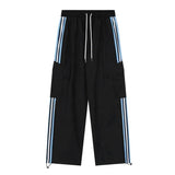 Y2K Striped Cargo Pants Women Hip Hop Streetwear Sweatpants Baggy Joggers Bf High Waist Loose Drawstring Wide Leg