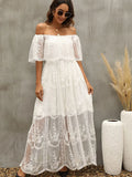 Off Shoulder Dresses White Summer Bohemian Maxi Batwing Sleeve Sexy Hollow Out Long Sundress Seleeveless Vestidos