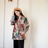 Fall Womens Tops And Blouses Long Sleeve Button Up Shirt Impressionism Print Blouse 2019 Designer Shirts