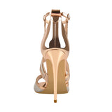 Onlymaker Women's Peep Toe 12 CM Thin High Heels Glitter Cut Out Gold Evening Party Dress Sandals Ankle Strap Open Toe