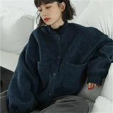Basic Fleece Jackets Women Korean Solid Woolen Coat Autumn Winter Vintage Streetwear Pockets Loose Casual Warm