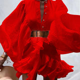 044 Spot 2025 Autumn New Women's Fashion Personality Solid Color French Long Sleeve Chiffon Wrinkle