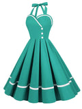 Women Summer Elegant Halter Sexy Party Pleated Dress Pinup Casual Solid Vintage Swing 50s 60s Retro Rockabilly Dresses